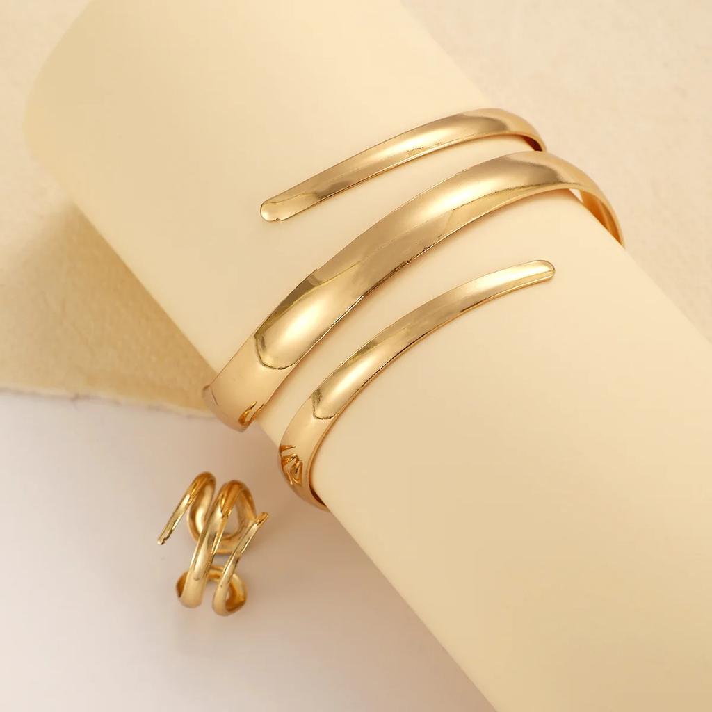 Edelstahl Wassertropfen Armreif Ring Set für Damen Luxus Geometrisch Tropfenförmig Offener Armreif Unregelmäßiges Gedrehtes Armband Schmuck