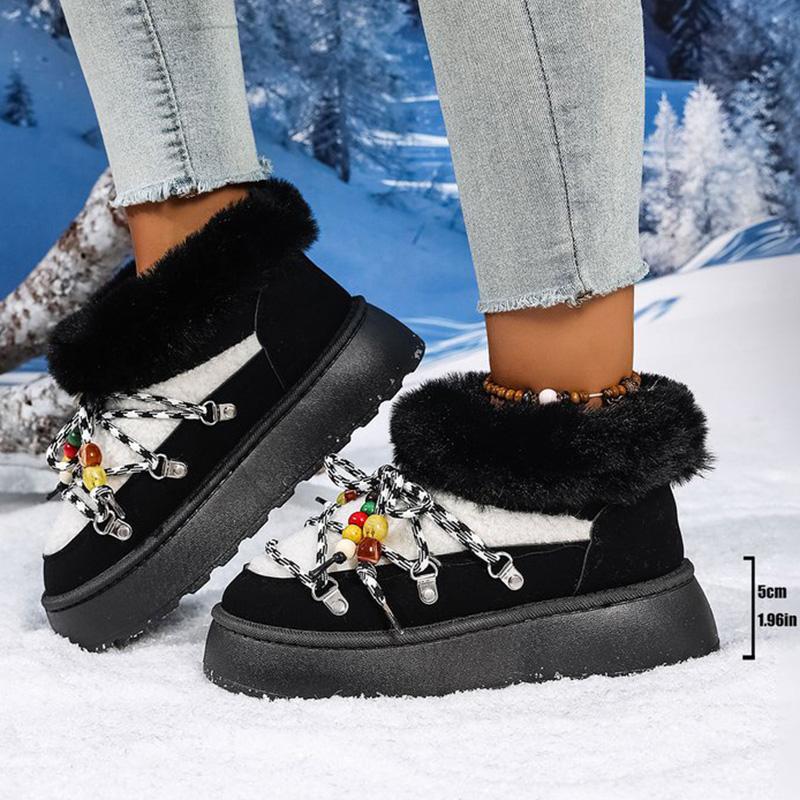 Bohemian Lace Up String Bead Snow Boots Women Winter Soft Faux Fur Warm Ankle Boots Woman Plus Size36-43 Platform Botas Mujer
