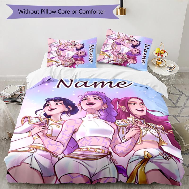 3pcs KPop Demon Hunters6 Cover Set - Personalized Name, HD Printed Bedding with 1 Cover and 2 Pillowcases - Perfect for Home Decor, Easy Care