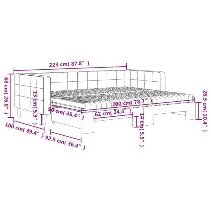 VidaXL Lit de jour avec gigogne et matelas vert foncé 90x200cm velours 3196717