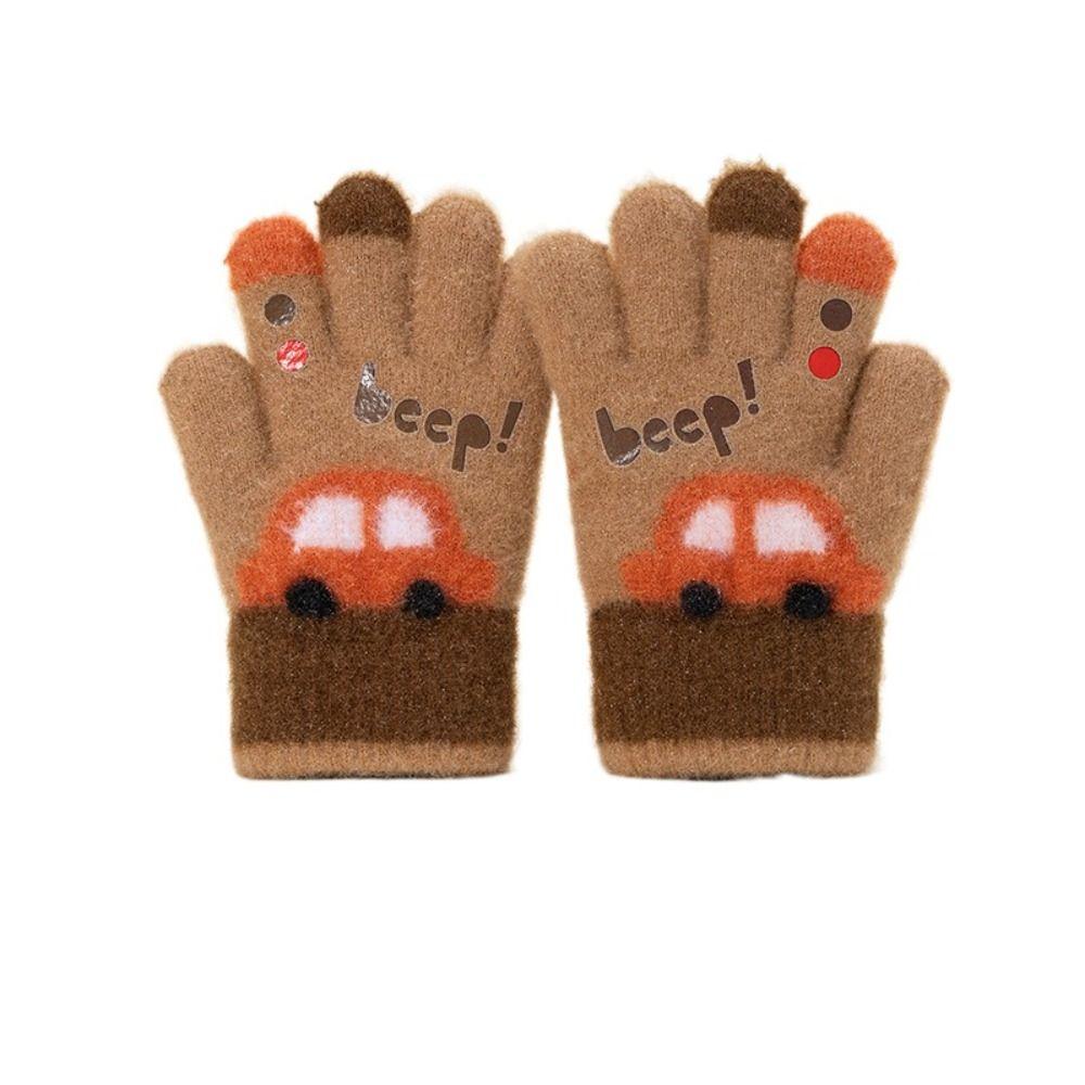 Warm Plush Five-finger Gloves Elastic Kids Gloves Cartoon Car Winter Knitted Gloves  Autumn Winter