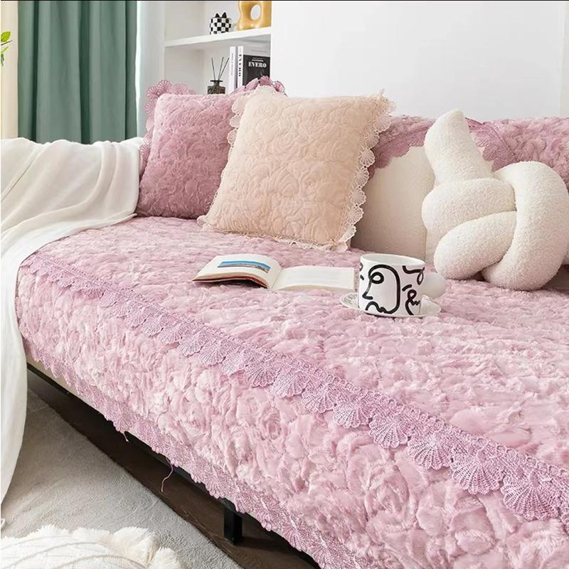 Winter Plush Thickened Rose Velvet Sofa Cushion Seat Cushion Warm And Non-Slip Simple Modern Sofa Cover Cover Cloth Towel
