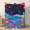 1pc Flannel Blanket Colorful Flowers Under Night Sky Soft Comfortable And Warm This Nap Blanket/Sofa Blanket Is Suitable for All S