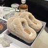 Thick-soled fluffy slippers women wear 2025 new autumn and winter fashion plush shoes go out Internet celebrity foreign gas cotton mop