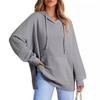 Autumn and Winter Women's Hoodie Waffle Knitted Side Split Pullover Sweatshirt with Pockets Long Sleeves