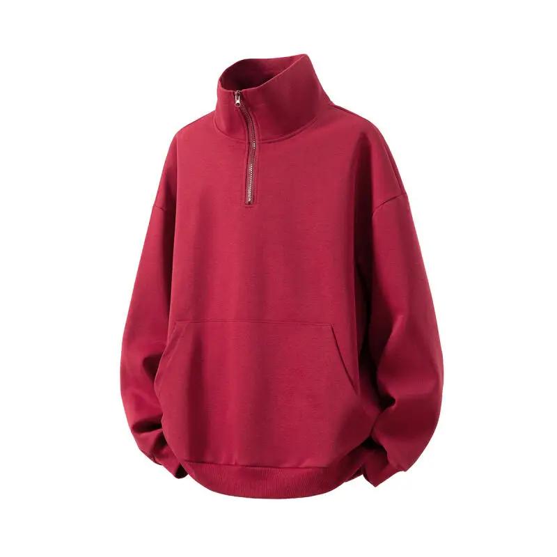 2026 Spring Men Stand Collar Hoodies Men Korean Fashion Pullover Man Loose Jacket Man Streetwear Soild Color Sweatshirt