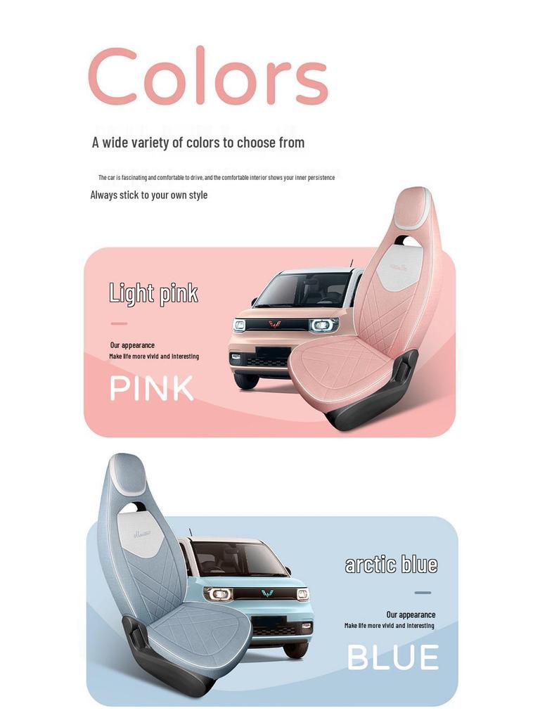 Full Coverage Cartoon Fabric Seat Cover for 2020-2022 Wuling Hongguang MINI 1st & 2nd Gen (4-Seater)