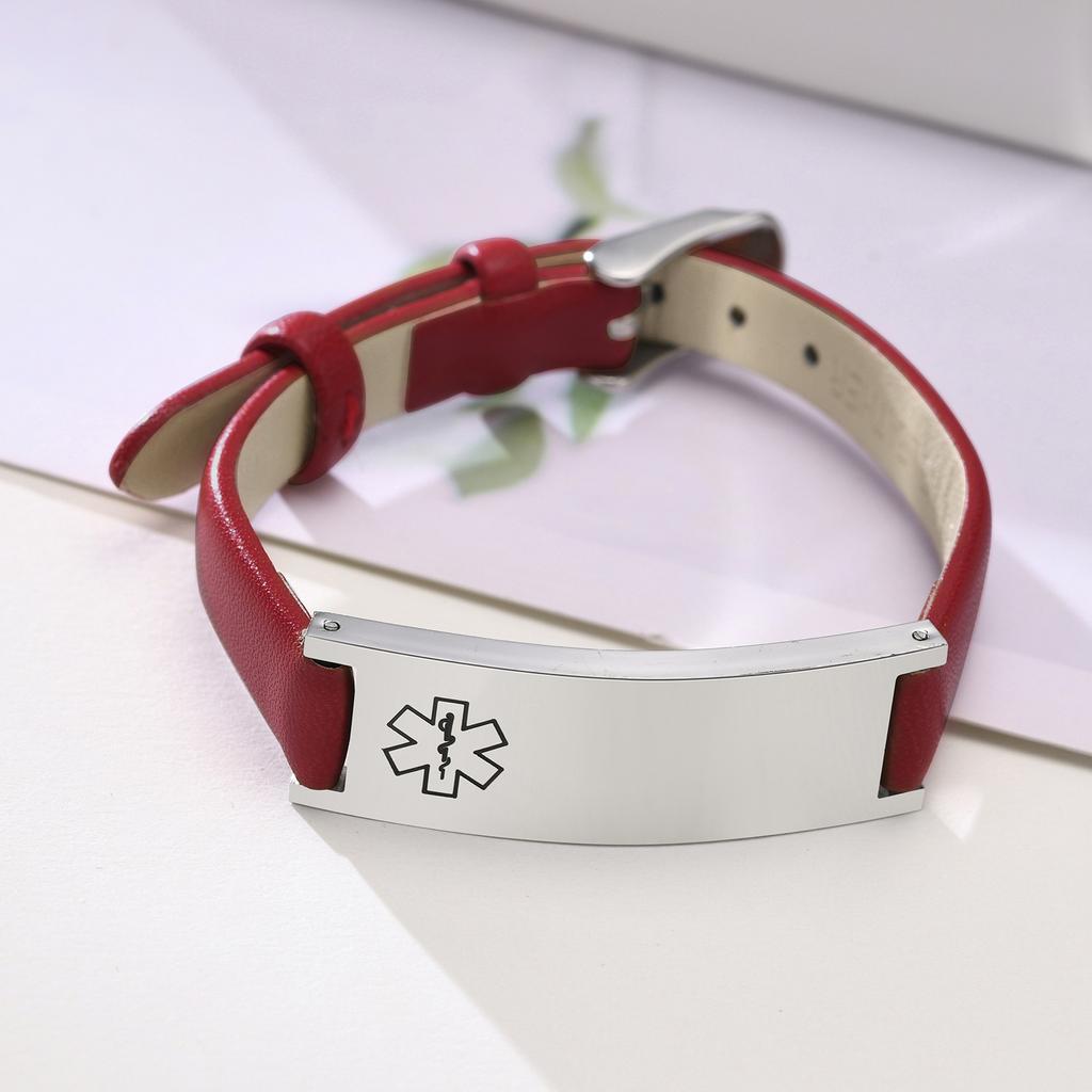 Free Engraving Medical Alert ID Bracelets Womens, Customized Adjustable Leather Chain Wrap Bracelets for Anxiety Type 2 Diabetes