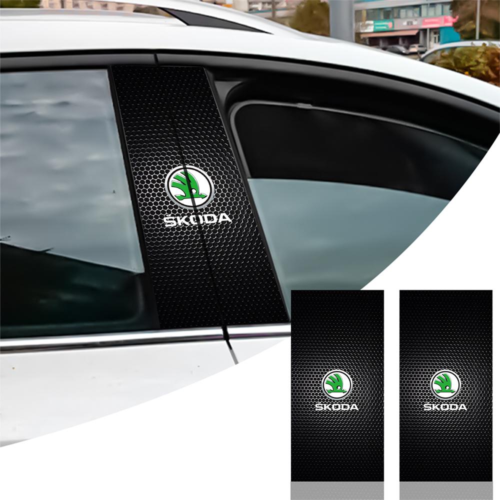 BUD1 2PCS Car Sticker B-Pillar Center Column Decoration Cover Decals Auto Accessorie For Skoda Rapid Fabia Octavia Kodiaq Yeti Superb