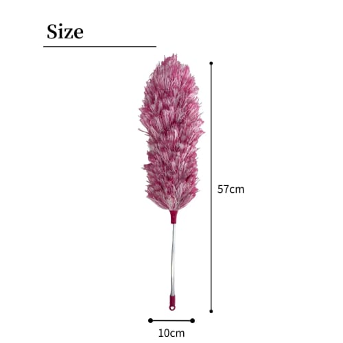 Nihon Clean Tech Fluffy Duster, Pink, 25cm Diameter, 57cm Total Length, Anti-Static, For Office and Home Use, Dust Removal, Washable
