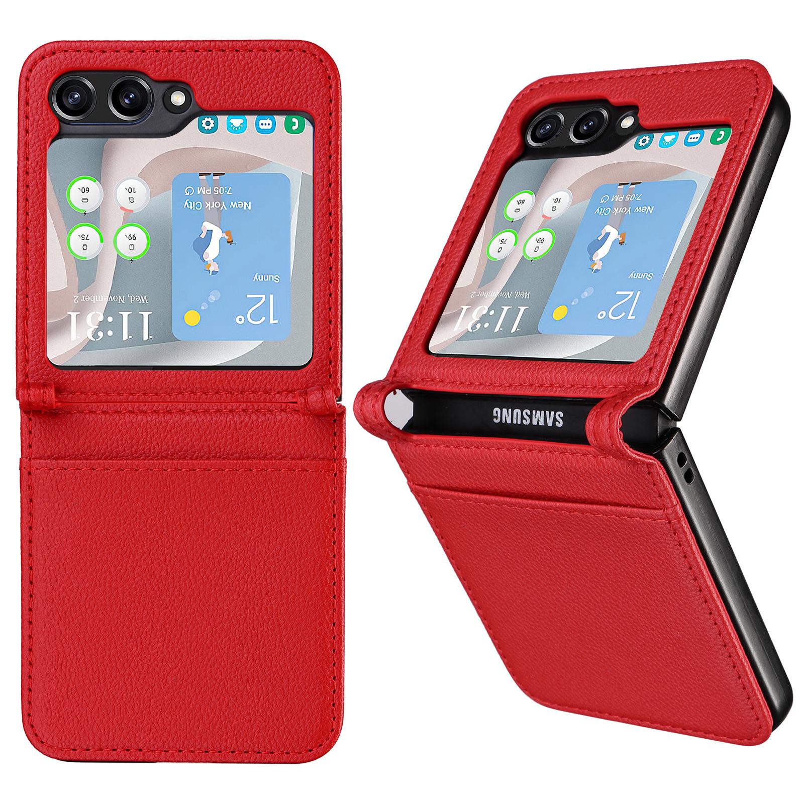 

For Samsung Galaxy Z Flip6 5G Case Litchi Texture PU Leather+PC Card Slot Phone Cover Red