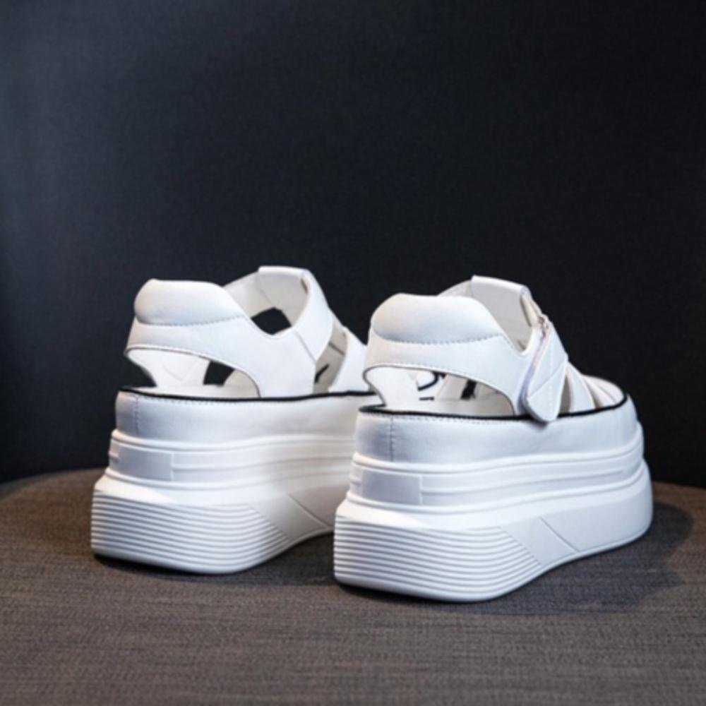 Leder Römische Sandalen Damen Plateau-Sandalen Neue Dicksohlige Hohl Damen Schuhe Innenhöhe Erhöhende Sandalen Weiße Schuhe