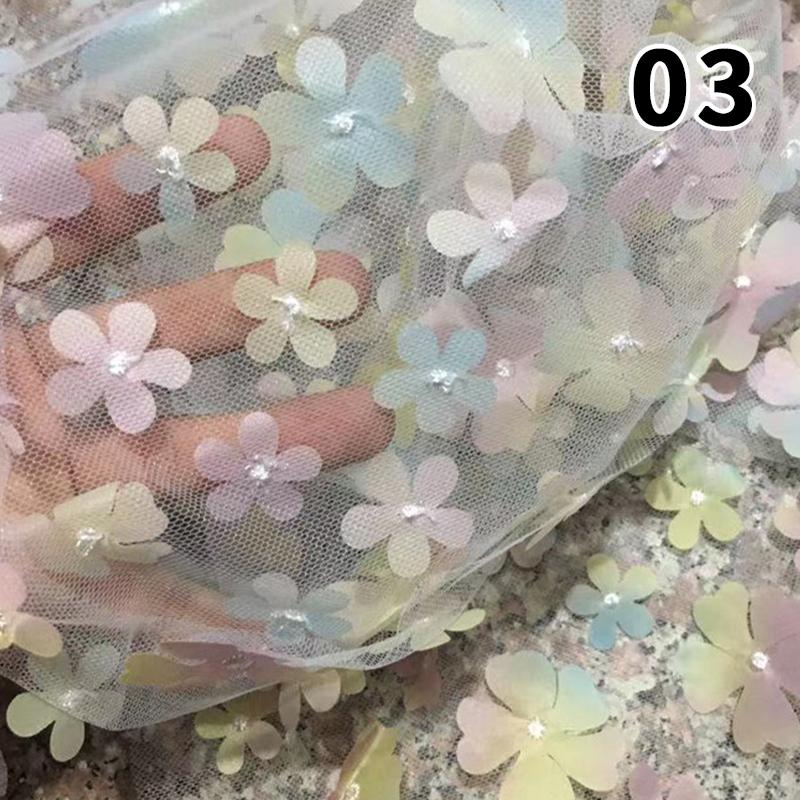 1 Yard DIY Handmade High Quality Lace Mesh Embroidery Sequin 3D Flower Tulle Fabric DIY Dress Bow Clothes Decor Crafts
