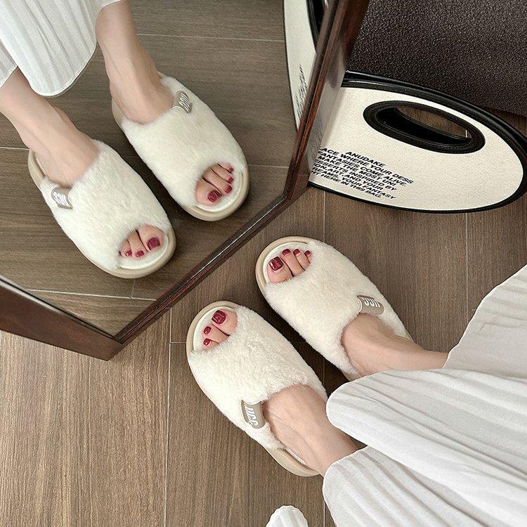 Premium Thick-bottomed Fluffy Slippers Women's Spring and Autumn Outer Wear Fashion 2025 New Internet Celebrity Fluffy Heightening Cotton Slippers
