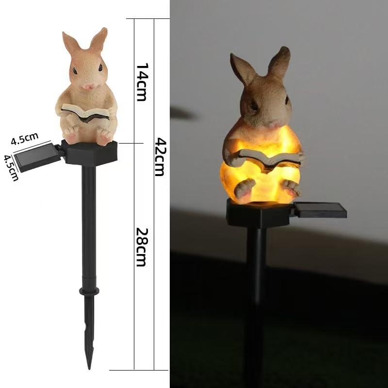 YZYOE Solar Rabbit Reading Garden Decorative Resin Cute Animal Ground Wireless Dusk to Dawn LED Light, Light, Light, Waterproof.