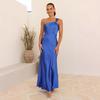 Women's New Split Fashion Sexy Backless Solid Color Dress Suspender Long Dress Women