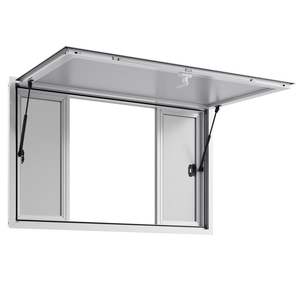 Verkaufsfenster 135x84 cm, Servicefenster aus Aluminiumlegierung für Food Truck, bis zu 85 Grad aufstellbares Bedienfenster mit 4 Schiebefenstern, Markisentür,