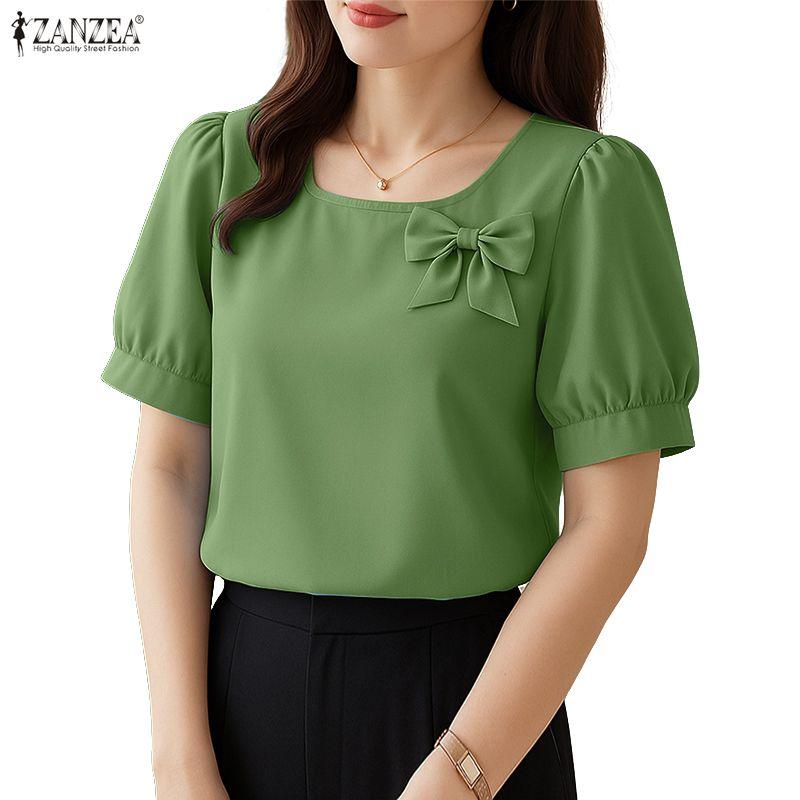 ZANZEA Women Casual Round Neck Summer Short Sleeve Blouse