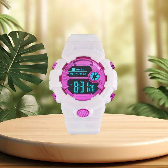 LED Electronic Watch Waterproof Anti-slip Adjustable Strap Round Dial Kids Students Casual Sports Digital Wristwatch Birthday Gift