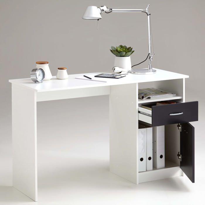 Bureau JACKSON - Décor blanc P/noir - L123 x H76,5 x P50 cm - Fabriqué en Allemagne