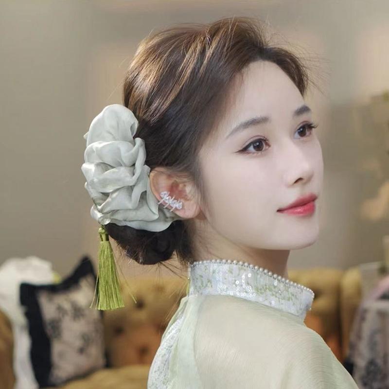 Chinese Style Mesh Bow Hair Clip For Female Simulated Wig Braid At The Back Of The Head Shark Clip Headwear