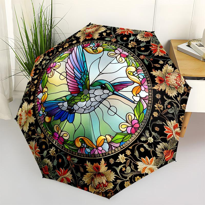 

Color Retro HummingbirdThemed Automatic Opening and Closing umbrella - 8 Ribs, Suitable for Leisure and Going Out, Outdoor Accessory, Gothic