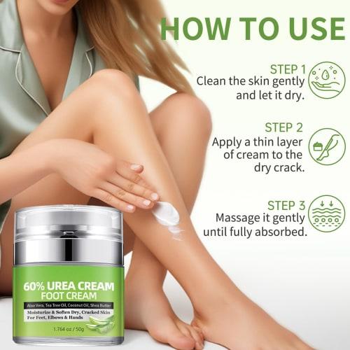 60% Urea Cream for Feet, Maximum Strength, for Dry, Cracked Feet and Hands, Softens, Deeply Moisturizes, and Relieves Cracked and Dry Skin (2 Pieces)