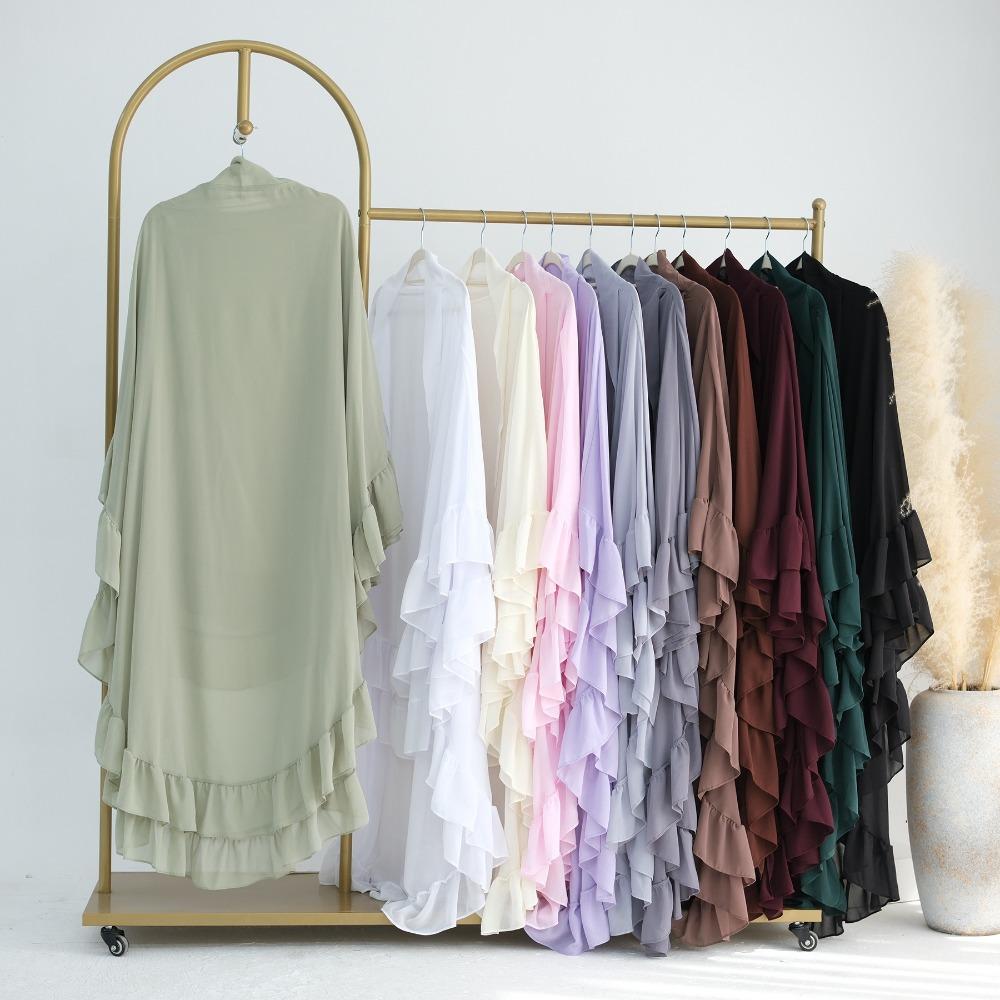 Long Chiffon Ramadan Khimar Abaya Headscarf Prayer Dress Muslim Abaya  Dubai Saudi Black Robe