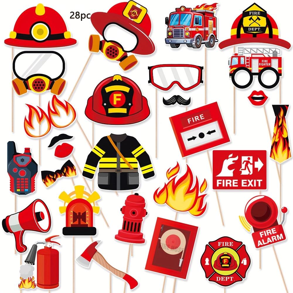 28pcs Firefighter Theme Birthday Party Photo Booth Props, Funny Firefighter Party Accessories, Red Flame Themed Decorations