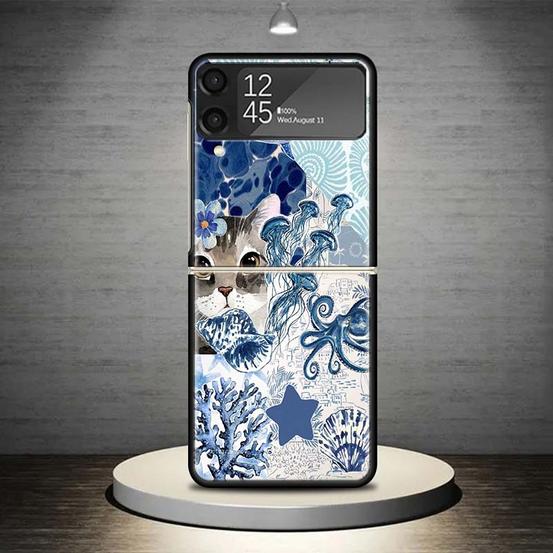 Ocean Starfish Sea Turtle Shark Phone Case For Samsung Galaxy Z Flip 7 6 5 4 3 5G Shockproof Cover Z Flip7 Flip6 ZFlip5 Flip3 Fl