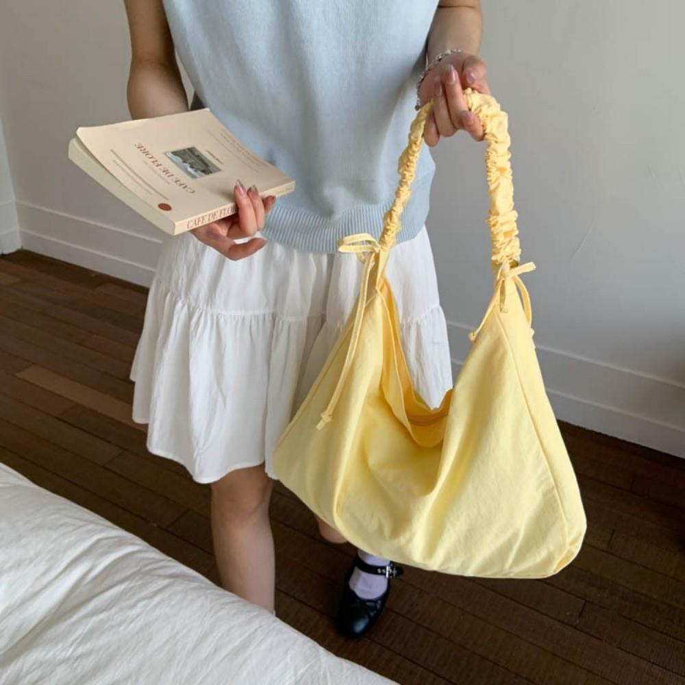 Large Capacity Nylon Crossbody Bags Solid Color Underarm Bag Pleated Shoulder Bag  School Bag
