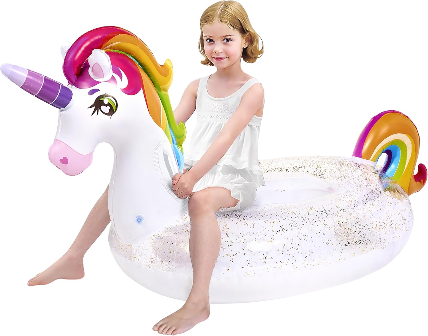 JOYFY Unicorn Pool Float Inflatable Rainbow Unicorn Floaty with Glitters Fun Pool Floats Raft Lounge for Summer DecorationsToys
