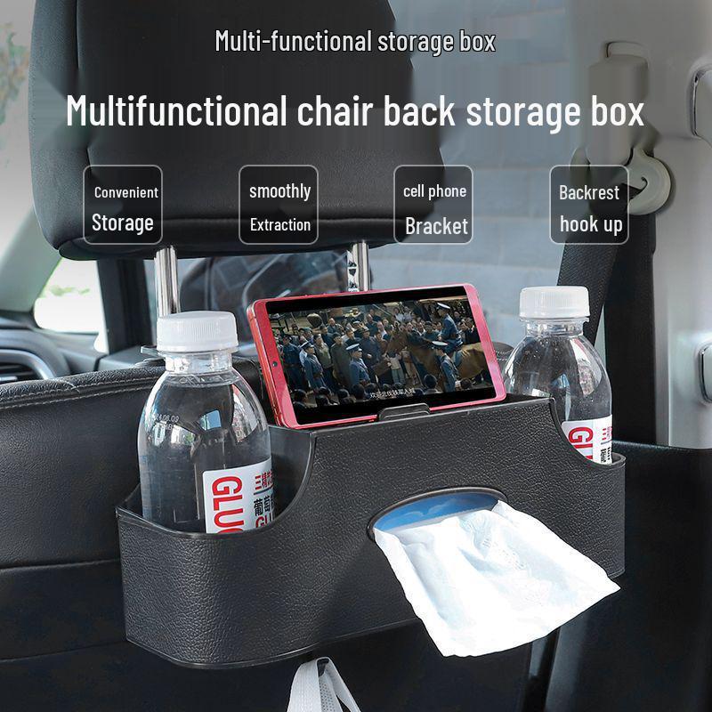 Multifunctional Car Seat Organizer with Hook, Cup Holder & Tissue Box