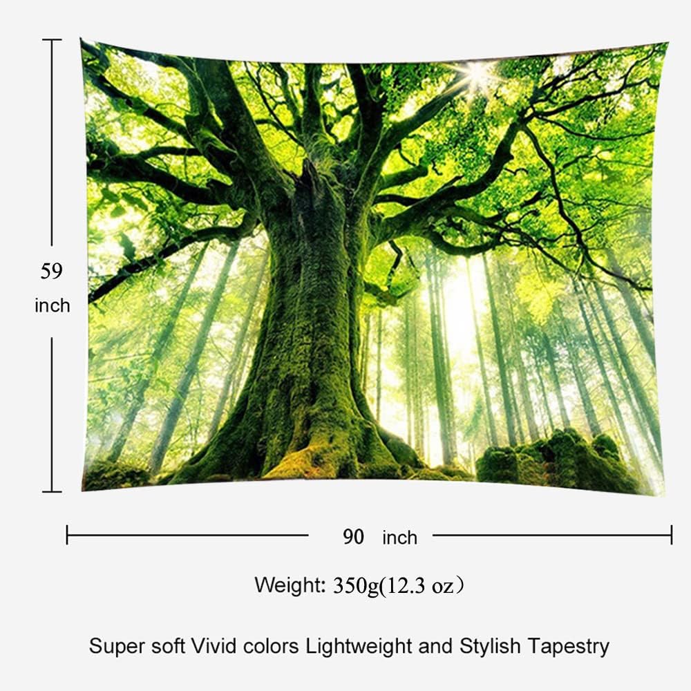 Green Nature Tree Tapestry Home Decor Large Wall Hanging Tapestry Enchanted Forest Backdrop for Bedroom Living Room Indoor
