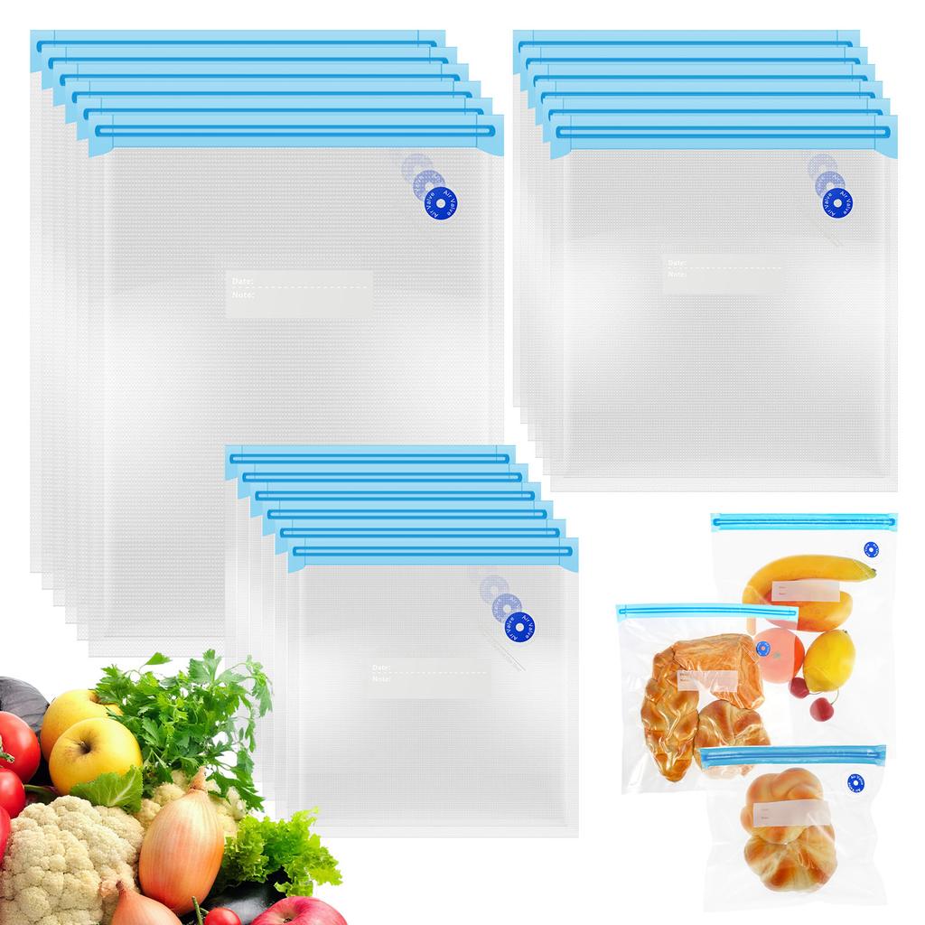 10/30Pcs Food Vacuum Bags 3 Size Reusable Vacuum Seal Bags Clear Vacuum Zipper Sealer Food Storage Bag for Vegetables Fruit Meat