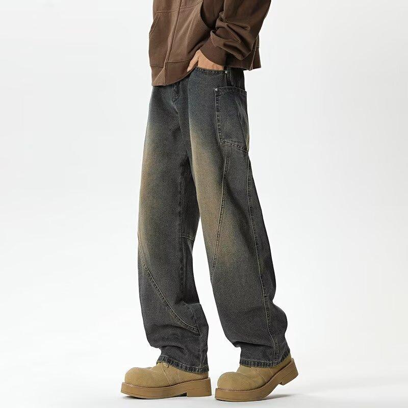 Amerikanische Street Retro gewaschen alt gespleißte Jeans Herren Ins Trendig High Street Locker Gerade Freizeit Hose