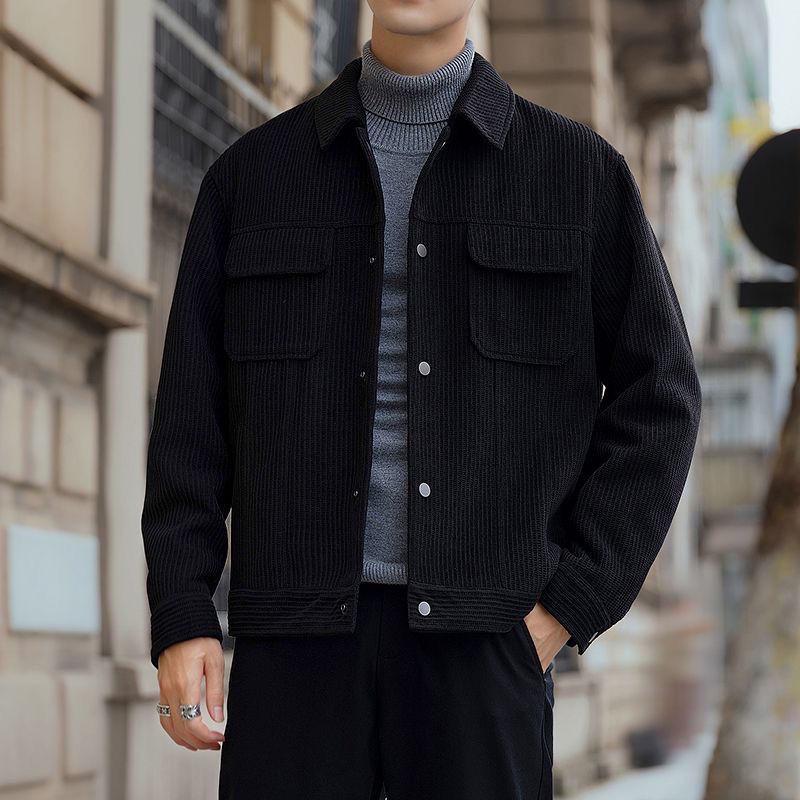 2025 Men's Versatile Fleece-Lined Top Coat - Casual Loose Fit, Turn-Down Collar, Autumn/Winter Workwear