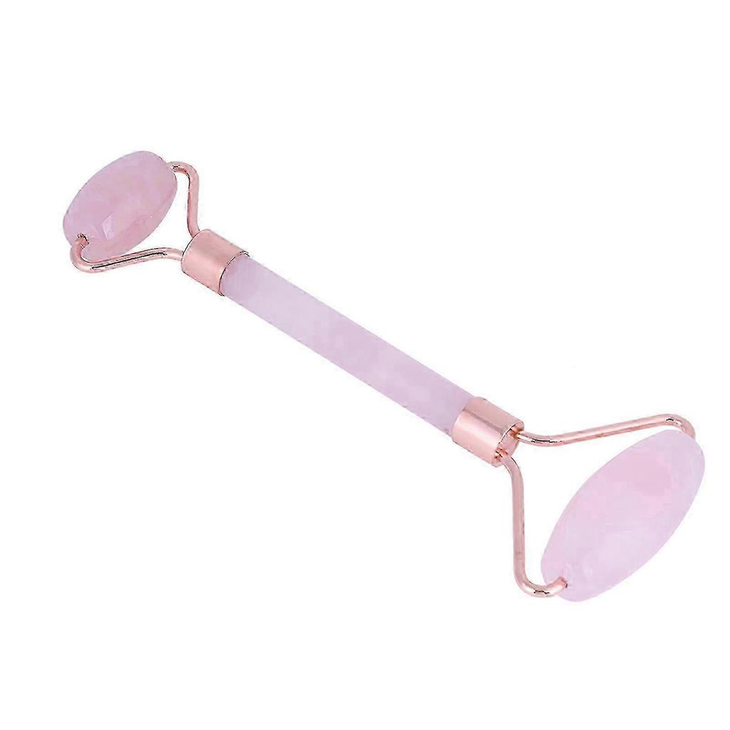 Natural Double Head Rose Quartz Jade Slimming Face Beauty Massage Roller (Rose Gold)