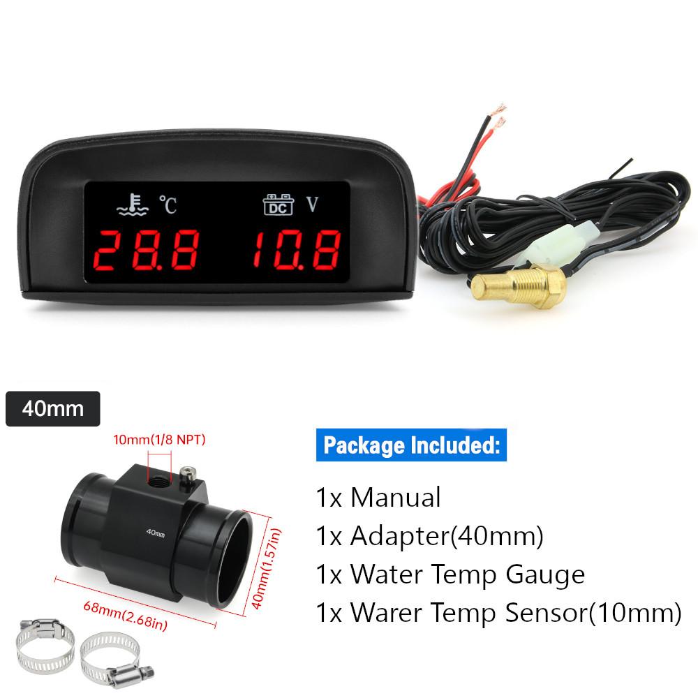 LCD Digital Car Truck 2 In 1 Water Temp + Voltmeter Gauge +10MM Coolant Temperature Sensor For 12V/24V Vehicle Car Gauges Meter