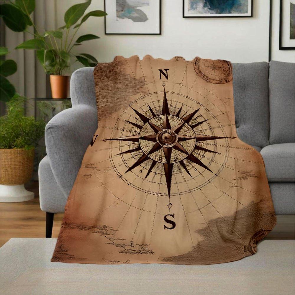 Vintage Compass Rose Nautical Chart Art PrintBlanket Flannel Throw Blanket for Sofa, Bed, Travel, Camping, Office, Couch, Chair, And Bed Gif