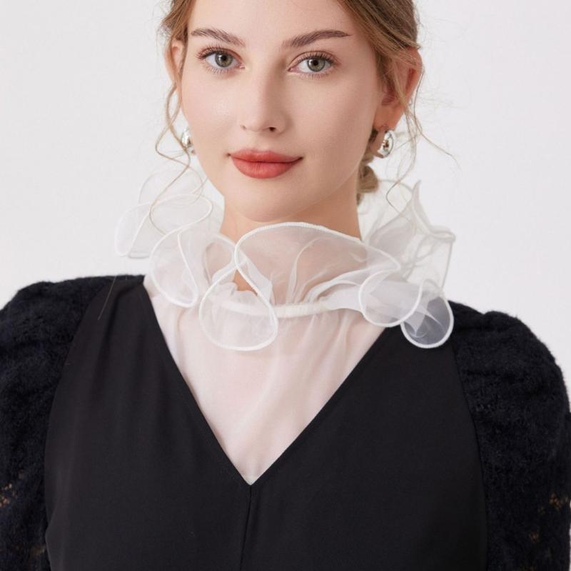 Ruffle Lace Faux Collar Detachable Neckpiece Decorative Collar Insert Half Shirt Accessory For Women Outfit Enhancer