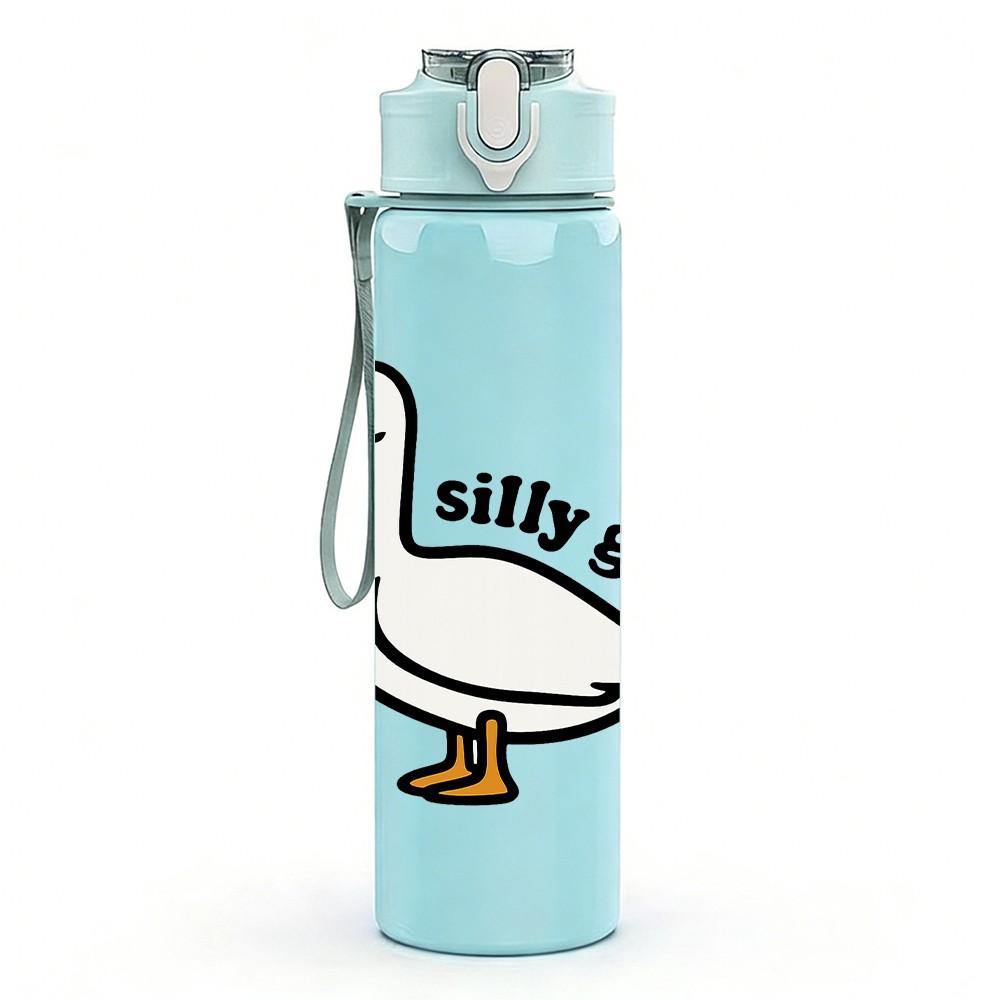 1PC Silly Goose Duck Cartoon 750ml Color Plastic Sports Water Bottle Leakproof Flip Straw Lid Suitable for Sports Office Home Use