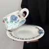 Retro Oil Painting Style Hydrangea Coffee Cup and Saucer Set Ceramic Coffee Cup Gift Box  High End Souvenir
