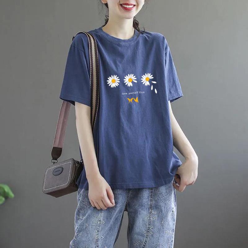 Plus Size Women's Short-Sleeve Printed T-Shirt - 2025 Korean Trendy Summer Mom Style