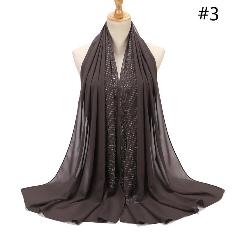 Women Rhinestone Chiffon Solid Color Muslim Head Scarf Shawls And Wraps Pashmina Bandana Female Foulard Hijab Stores