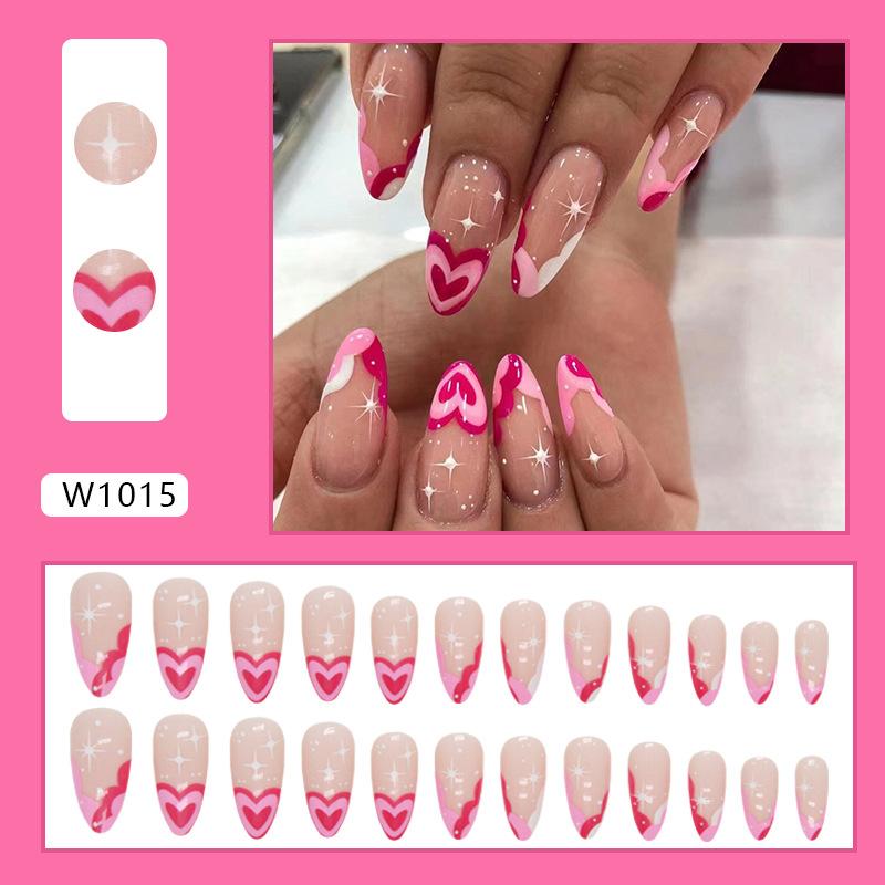 Sweet almond nail rose red love ripple playful European and American ins style versatile fake nails