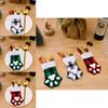 Adorable Christmas Plush Border Plaid Cat Paw Print Fork And Knife Set Table Decor