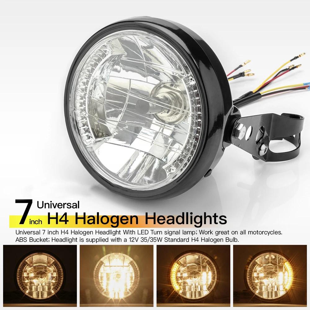 Universal 7 Inch Motorcycle Headlight H4 35W LED Head Lamp 9 Wires Turn Signal Light 12V H4 HeadLamp For Harley Bikes Curisers