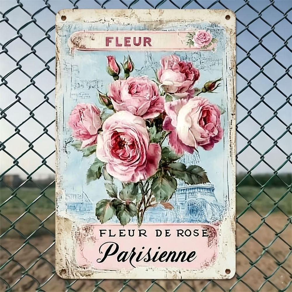 Vintage Metal Flower Wall Art Poster, 20x30cm Decorative Home Garden Sign