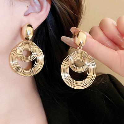 Two-layers Circles Women's Hanging Earrings Gold Color Silver Color Metal Spiral Pendants Dangle Earings for Female European
